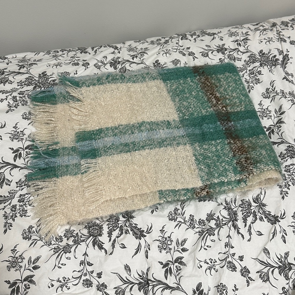 Blue, white and brown winter scarf